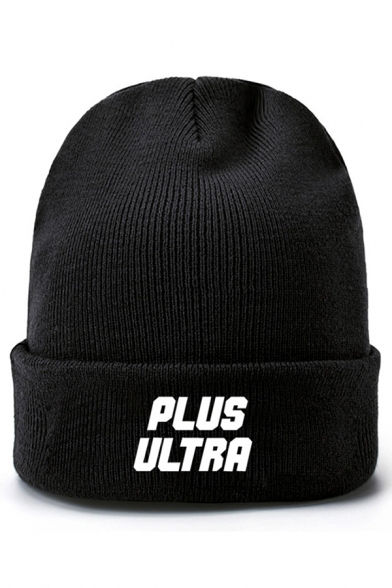 Anime Popular Streetwear Letter A Print Knitted Beanie Hat in Black