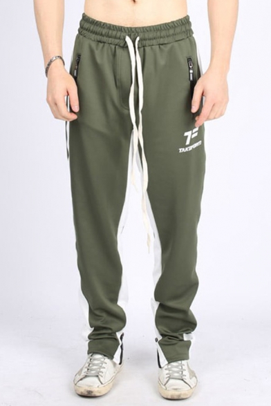 Casual Mens Training Drawstring Waist Letter Printed Contrast Piped Long Length Relaxed Sweatpants