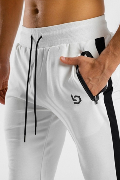 Gym Mens Drawstring Waist Patterned Contrasted Zipper Detail Cuffed Ankle Fit Sweatpants