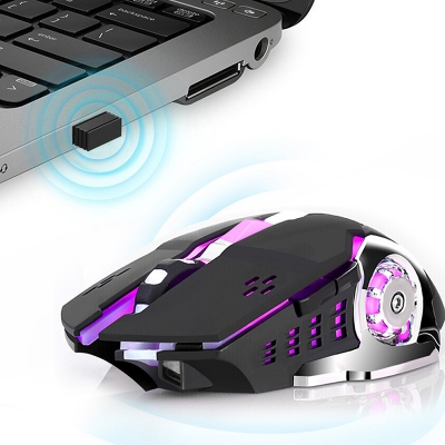 M70 Wireless 2.4GHz Mouse Portable Colorful Light Rechargeable Gaming Mouse 2400 dpi, White/Black
