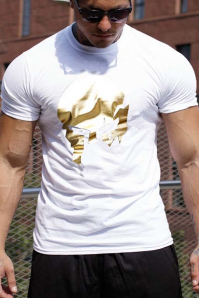 Popular Guys Short Sleeve Crew Neck Abstract Pattern Slim Fitted T-Shirt
