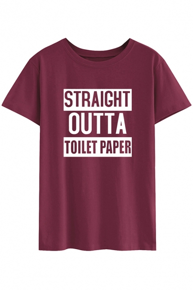 Stylish Cool Girls Short Sleeve Round Neck Letter STRAIGHT OUTTA TOILET PAPER Print Relaxed Tee Top
