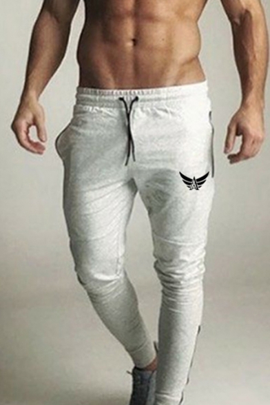 Cool Bodybuilding Drawstring Waist Logo Pattern Zipper Sides Cuffed Ankle Fitted Sweatpants