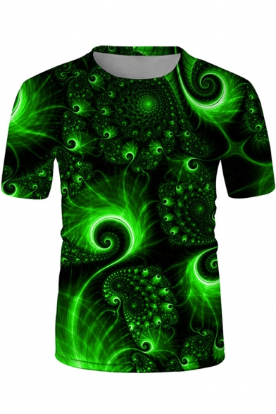 Designer Guys Green Short Sleeve Crew Neck Digital 3D Printed Fitted T Shirt