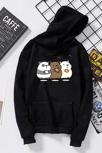 Novelty Lovely Mens Long Sleeve Drawstring Bear Patterned Loose Hoodie with Pocket