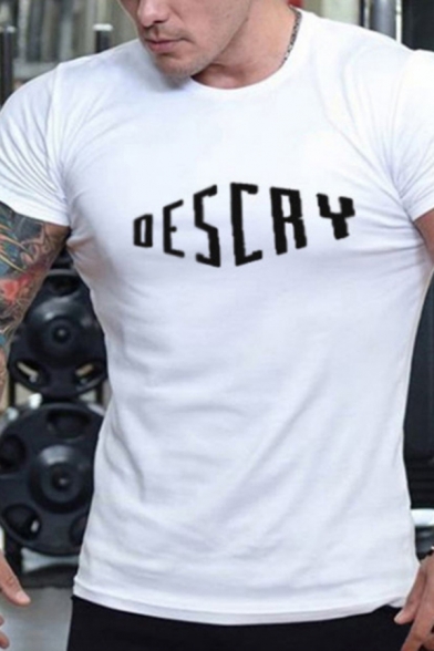 Basic Trendy Boys Short Sleeve Crew Neck Letter OESCRY Print Slim Fitted Tee Top