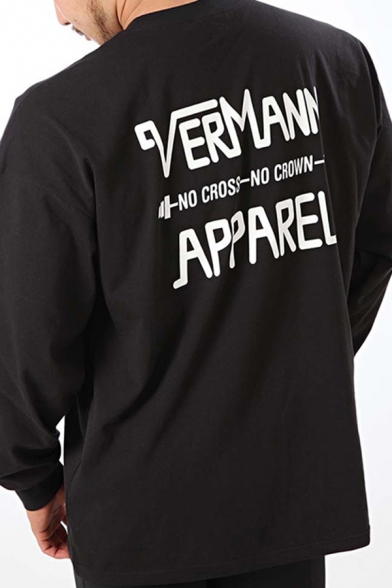 Cool Muscle Long Sleeve Crew Neck Letter APPAREL Printed Relaxed Fit Pullover Sweatshirt in Black