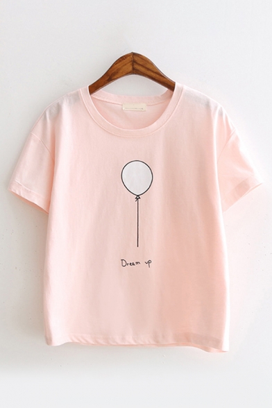 Cute Girls Short Sleeve Round Neck Balloon Letter DREAM UP Graphic Relaxed Fit T-Shirt