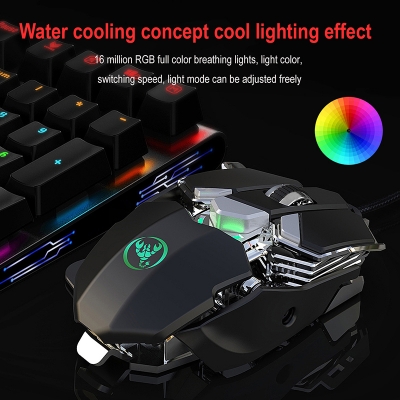 J600 USB Wired Mouse Portable Luminous 9 Key Programmable Gaming Mouse 6400 dpi, Black/Silver/Gloss Black