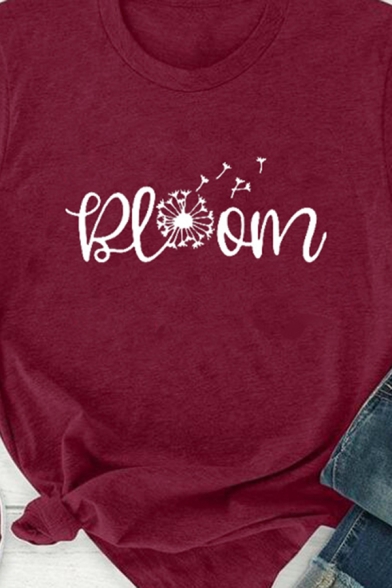 Leisure Girls Short Sleeve Round Neck Letter Print Dandelion Graphic Slim Fit T Shirt