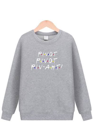 Simple Mens Long Sleeve Round Neck Letter PIVOT Printed Loose Fit Pullover Sweatshirt