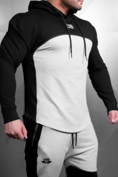 Unique Stylish Guys Long Sleeve Zipper Front Drawstring Patterned Patched Pleated Fit Hoodie