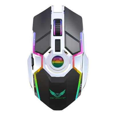 ZER-T30 Wireless 2.4GHz Mouse Portable Colorful Light Rechargeable Gaming Mouse 2400 dpi, White/Grey