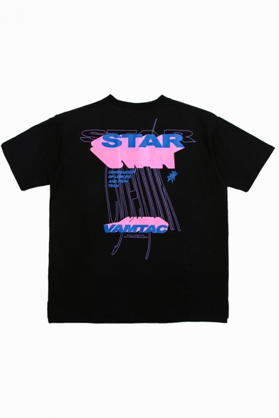 Stylish Letter Star Vamtac Print Contrasted Short Sleeve Crew Neck Oversize T Shirt for Boys