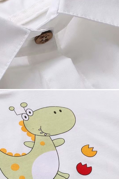 New Trendy Girls Short Sleeve Lapel Collar Dinosaur Letter Graphic Scalloped Fake Two Piece Relaxed T Shirt