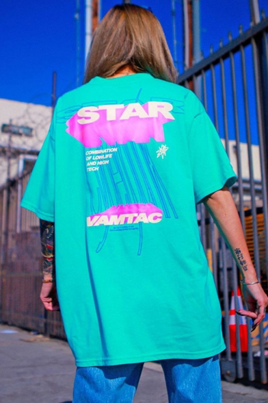 Stylish Letter Star Vamtac Print Contrasted Short Sleeve Crew Neck Oversize T Shirt for Boys