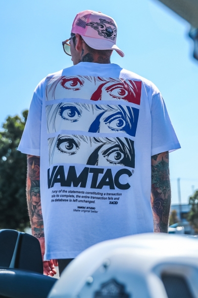 Mens Summer Street Hip Hop Style Comic Eyes Printed Short Sleeve Loose T-Shirt