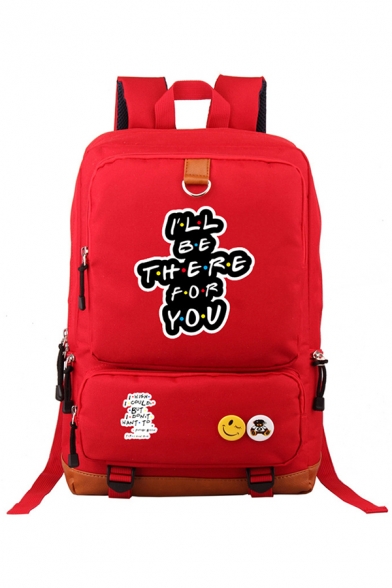 Cool Outdoor Letter FRIENDS Cartoon Characters Graphic Patchwork Colorblock Large Capacity Backpack