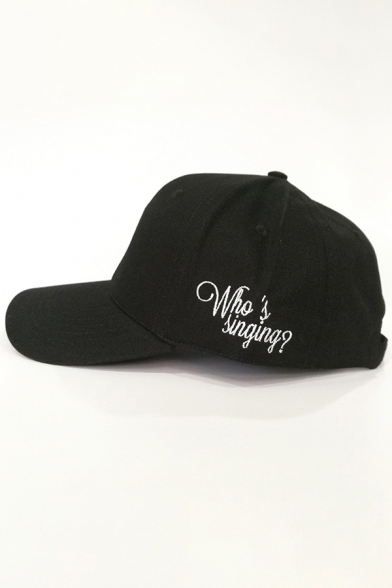 Cool Trendy Womens Letter WHO'S SINGING Guitar Embroidered Baceball Cap in Black