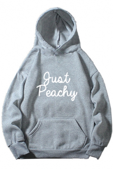 Korean Style Mens Long Sleeve Letter GUQT PEACHY Print Sherpa Liner Loose Thick Hoodie with Pocket