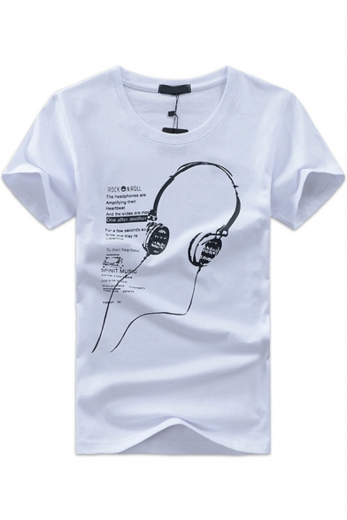 Popular Boys Short Sleeve Round Neck Headset Letter Graphic Slim Fit T-Shirt