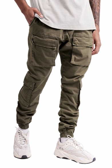 Popular Mens Green Flap Pockets Utility Cuffed Ankle Relaxed Cargo Pants