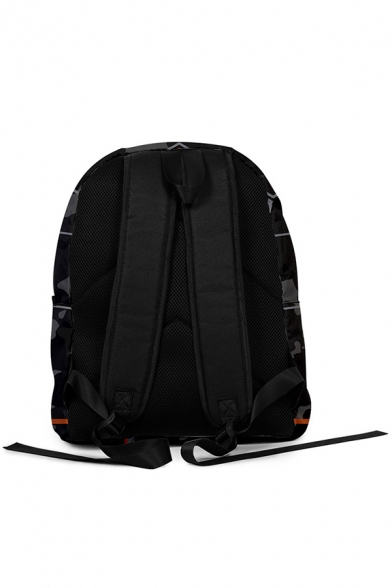 Casual Fashionable Campus Camo Geometric Patterned Backpack in Black