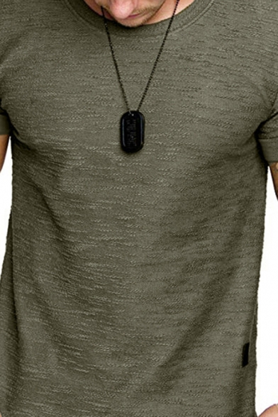Simple Mens Short Sleeve Round Neck Solid Color Regular Fit T-Shirt