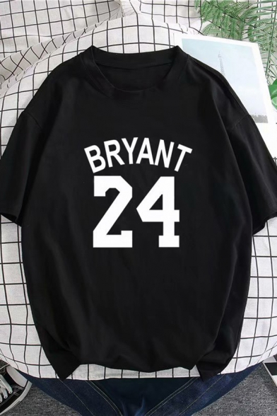 New Stylish Guys Short Sleeve Crew Neck Letter BRYANT 24 Loose Fit T-Shirt