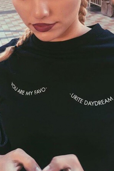 Chic Fashion Ladies Short Sleeve Crew Neck Letter YOU ARE MY FAVOURITE DAYDREAM Relaxed Tee