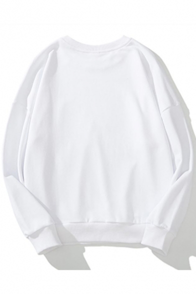 Simple Cool Mens Long Sleeve Crew Neck Mixed Cartoon Printed Loose Fit Pullover Sweatshirt