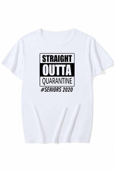 Cool Trendy Guys Short Sleeve Round Neck Letter STRAIGHT OUTTA QUARANTINE Print Loose Fit Tee Top