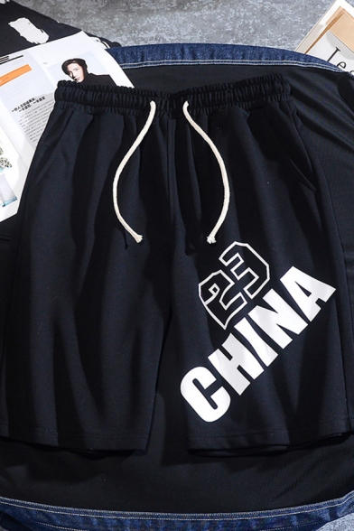 Trendy Mens Drawstring Waist Letter 23 CHINA Print Relaxed Shorts