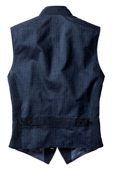 Formal Simple Mens Sleeveless Button Down Solid Color Slim Fitted Vest in Navy