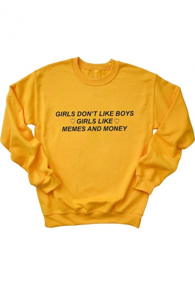 Leisure Simple Womens Long Sleeve Crew Neck Letter GIRLS DON'T LIKE BOYS GIRLS LIKE Relaxed Fit Pullover Sweatshirt
