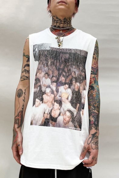 Popular Letter The Last Party Picture Graphic Sleeveless Crew Neck Relaxed Tank Top for Men