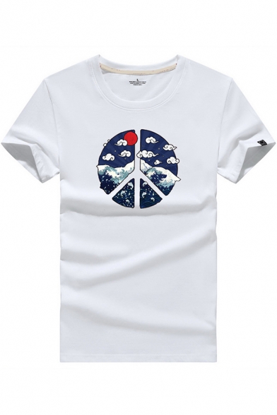 Stylish Mens Short Sleeve Round Neck Cartoon Printed Slim Fitted Tee Top
