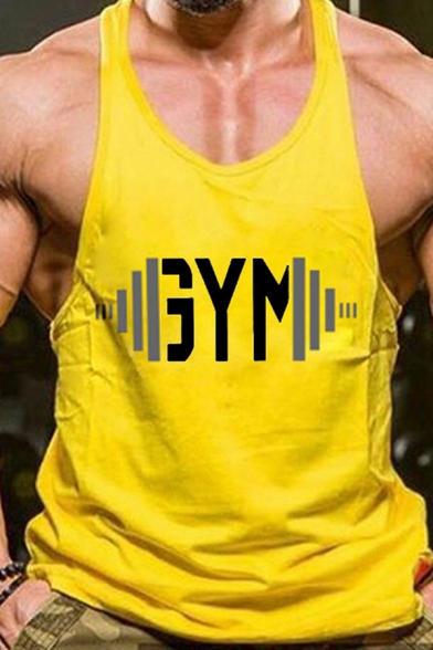 Classic GYM Letter Printed Bodybuilding Stringer Low-cut Armholes Scoop Neck Gyms Tank Top for Men