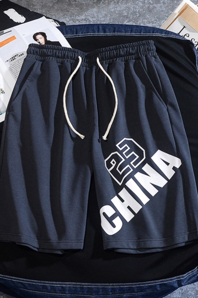 Trendy Mens Drawstring Waist Letter 23 CHINA Print Relaxed Shorts