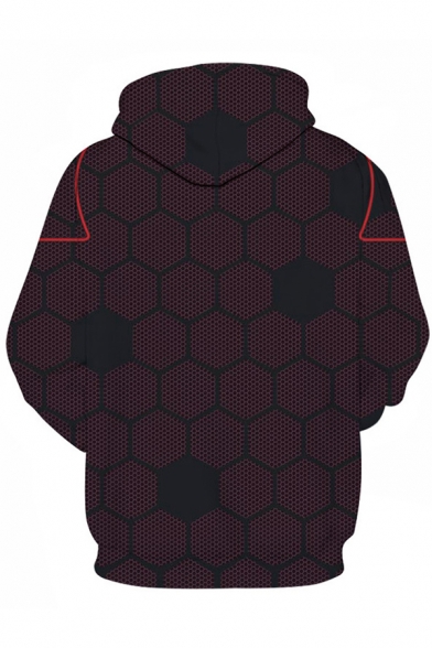 Boys Popular Black Long Sleeve Drawstring All Over Hexagon Print Diamond 3D Digital Relaxed Hoodie with Pocket