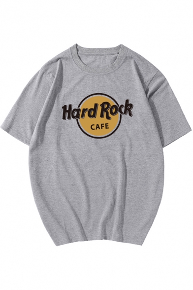 Cool Chic Womens Roll Up Sleeve Crew Neck Letter HARD ROCK CAFE Colorblock Relaxed Fit T-Shirt