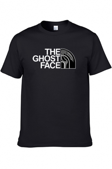 Chic Cool Mens Short Sleeve Crew Neck Letter THE GHOST FACE Print Relaxed Fit Tee Top