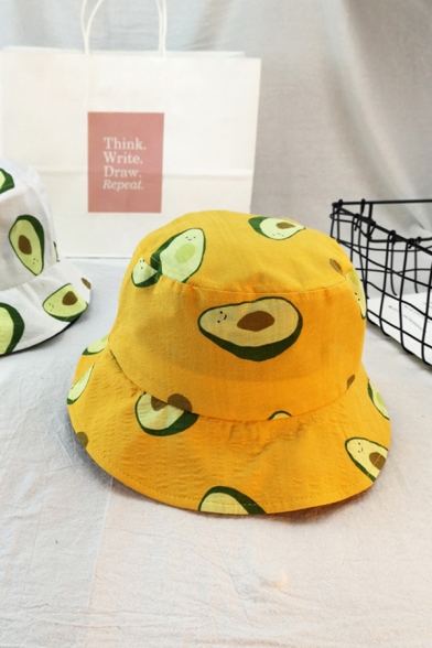 Cute Stylish Girls All Over Cartoon Avocado Printed Bucket Hat