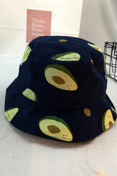 Cute Stylish Girls All Over Cartoon Avocado Printed Bucket Hat