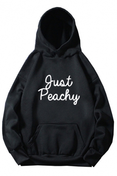 Korean Style Mens Long Sleeve Letter GUQT PEACHY Print Sherpa Liner Loose Thick Hoodie with Pocket