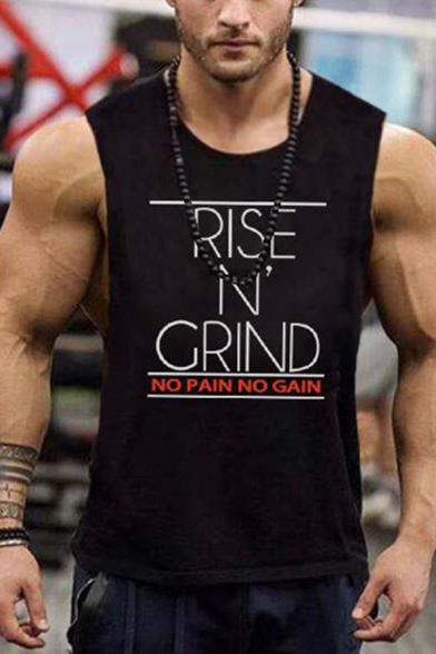 Popular Muscleguys Fitness Bodybuilding NO PAIN NO GAIN Letter Printed Sleeveless Round Neck Workout Tank Top for Men