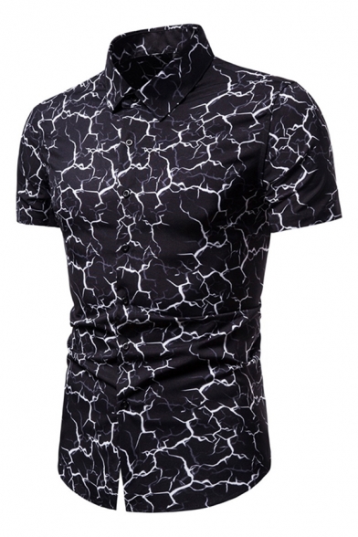 Chic Guys Abstract Allover Printed Short Sleeve Point Collar Button up Slim Fit Shirt