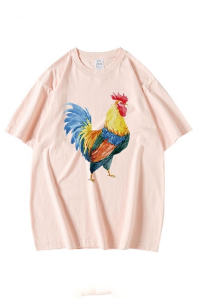 Fancy Mens Chicken Pattern Round Neck Short Sleeve Relaxed Fit Tee Top