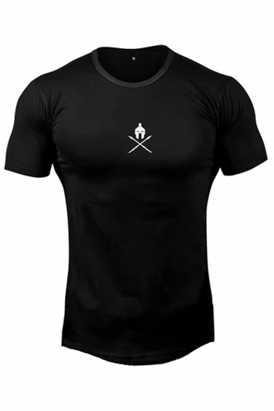 Bodybuilding Guys Short Sleeve Crew Neck Patterned Regular Fit T Shirt