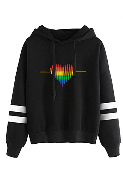 Colorful Letter Proud Lip Graphic Varsity Stripe Long Sleeve Drawstring Loose Cool Hoodie for Girls